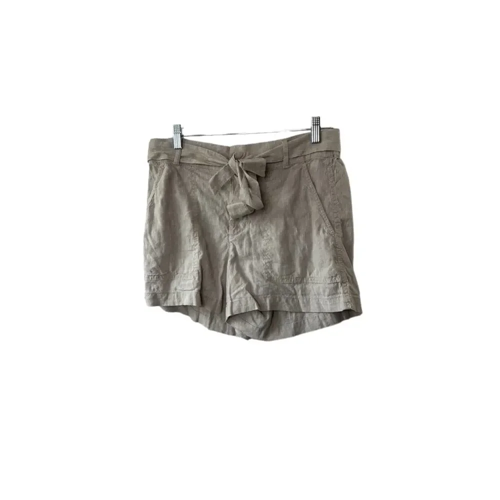 Loft Lou & Grey Beige Oatmeal Tie Front Linen Blend Shorts Women's Size Small